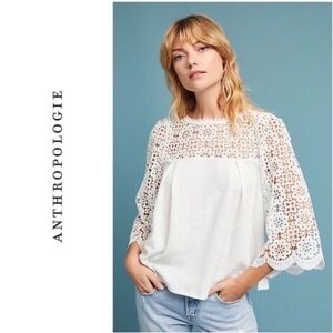 Anthropologie Marigold Lace Blouse White | Size M